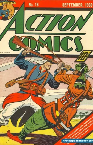 Action Comics #16 (1939), the issue in which Superman's home city is first named Metropolis, by Jerry Siegel and Joe Shuster.