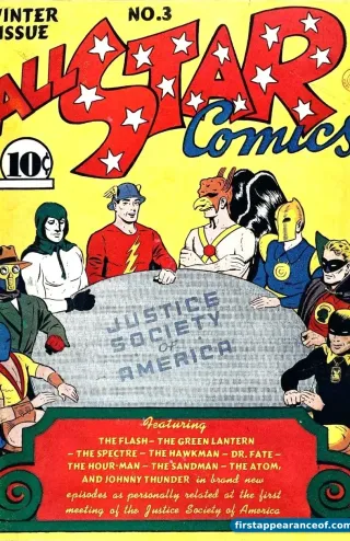 First appearance of Justice Society of America — the cover of All Star Comics #3 (1940).