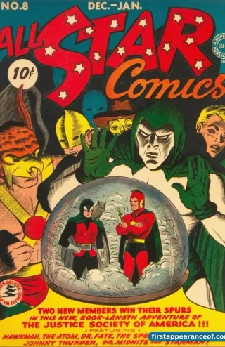 All Star Comics #8 (1941). Wonder Woman's first appearance. Paradise Island is depicted in the origin sequence; the canonical Themyscira name comes later under George Pérez's 1987 reset.