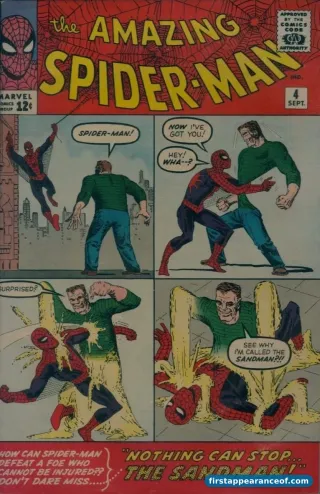 The Amazing Spider-Man #4 (1963). Stan Lee and Steve Ditko. Sandman on the cover, his first appearance and first cover.