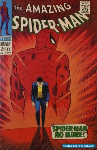 The Amazing Spider-Man #50 (1967) with the 'Spider-Man No More!' cover. Kingpin debuts inside.