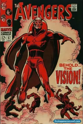 The Avengers #57 (1968), the first appearance of the synthezoid Vision, built by Ultron to destroy the Avengers.