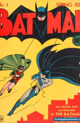 Batman #1 (1940). Bob Kane and Bill Finger. Wayne Manor first appears as Bruce Wayne's residence.