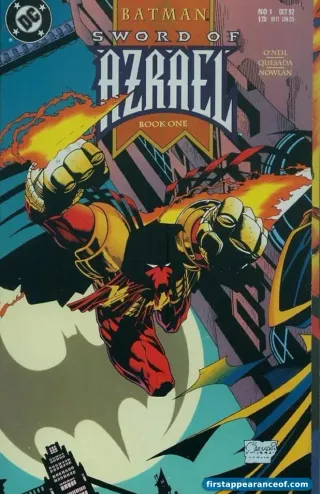 Batman: Sword of Azrael #1 (1992). Joe Quesada cover. Jean-Paul Valley debuts as the Order of Saint Dumas's enforcer.
