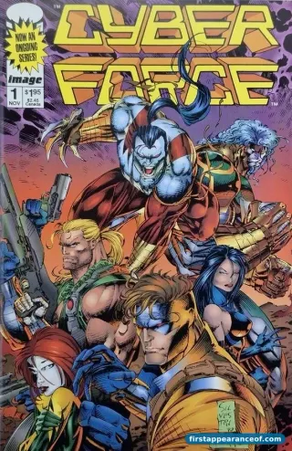 Cyberforce #1 (Vol. 2, 1993). Ballistic appears as part of the team on the cover, identifiable by the heavy-armor design and weapons loadout.