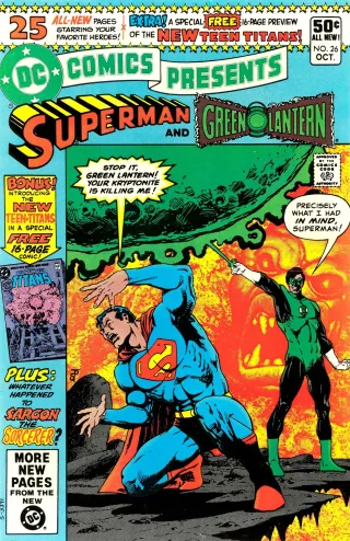 The cover of DC Comics Presents #26 (1980), the issue that carried Starfire's first appearance in a New Teen Titans preview insert