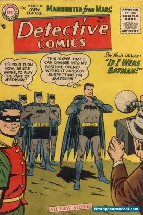 Detective Comics #225 (1955), the issue that introduces J'onn J'onzz, the Manhunter from Mars, in a backup story behind the lead Batman feature.