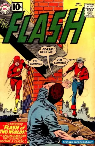 The Flash #123 (1961). Gardner Fox and Carmine Infantino. The 'Flash of Two Worlds' issue that introduced the multiverse framework.