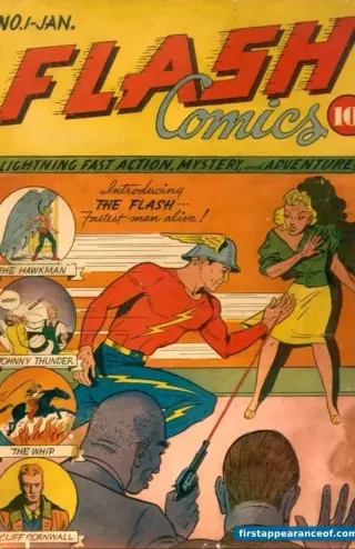 Flash Comics #1 (1940). Hawkman does not appear on the cover; the cover is the Flash. Hawkman's debut is in the interior pages.