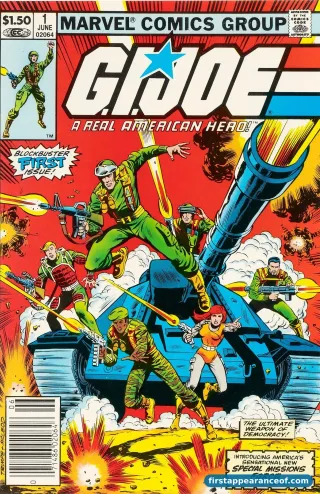 First appearance of G.I. Joe — the cover of G.I. Joe: A Real American Hero #1 (1982).
