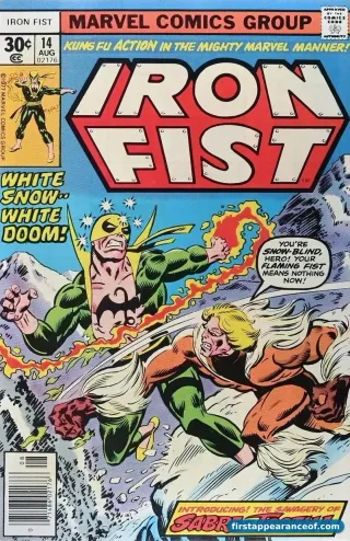 First appearance of Sabretooth — the cover of Iron Fist #14 (1977).