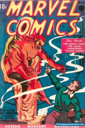 Marvel Comics #1 (1939). Sub-Mariner does not appear on the cover; the cover is the Human Torch. Namor's debut is in the interior pages.