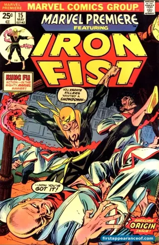 Marvel Premiere #15 (1974). Iron Fist debuts on the cover with the iconic glowing-fist pose.