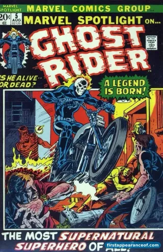 Johnny Blaze transforming into Ghost Rider on the cover of Marvel Spotlight #5 (1972).
