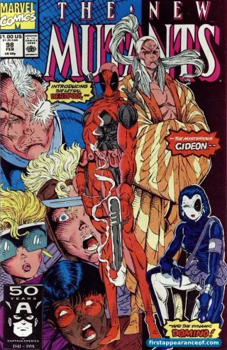 First appearance of Deadpool — the cover of The New Mutants #98 (1991).