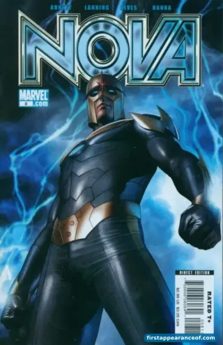 Nova #8 (Vol. 4, 2008). Abnett, Lanning, and Pelletier. Knowhere debuts as a cosmic-tier port city.
