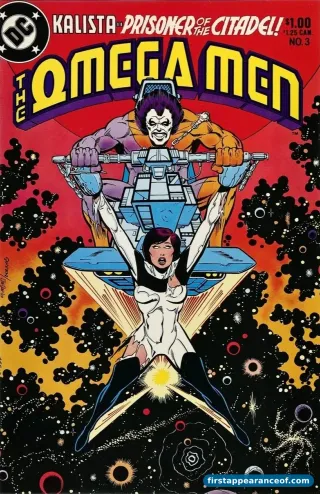 Omega Men #3 (1983). Lobo's first appearance, in his original purple-and-orange uniform.