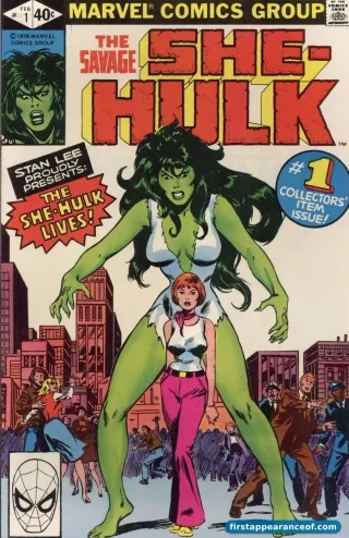 The Savage She-Hulk #1 (1980). Jennifer Walters transformed into She-Hulk on the cover.
