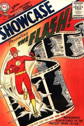 Barry Allen as the Flash on the cover of Showcase #4 (1956), the book credited with starting the Silver Age.