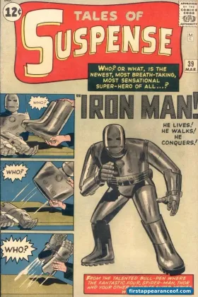 Iron Man in his original gray armor on the cover of Tales of Suspense #39 (1963).