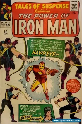 Tales of Suspense #57 (1964). Hawkeye debuts inside as an Iron Man antagonist.
