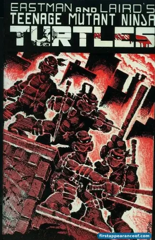 Teenage Mutant Ninja Turtles #1 (1984). Mirage Studios. Leonardo and his three brothers debut on Eastman and Laird's black-and-white cover.