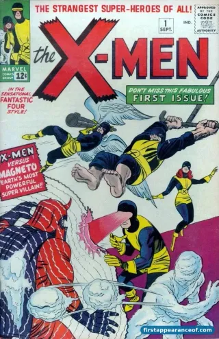 Jean Grey as Marvel Girl on the cover of X-Men #1 (1963), flying alongside the original team.
