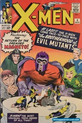 X-Men #4 (1964), the first Brotherhood of Mutants. Quicksilver and Scarlet Witch debut alongside Magneto's new lineup.