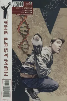 Y: The Last Man #1 (2002). Vertigo. Yorick and Ampersand on the J.G. Jones cover.