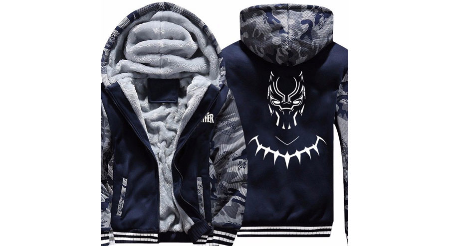 Black Panther Cosplay Mens Warm Jacket Hoodie Sweatshirts Thicken Zipper Coat